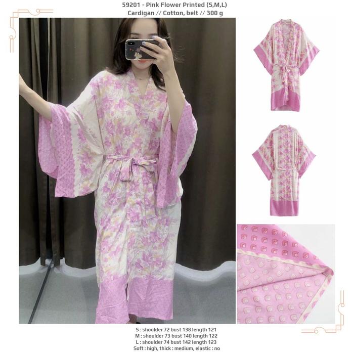 outer panjang jumbo pink motif bunga-bunga kimono