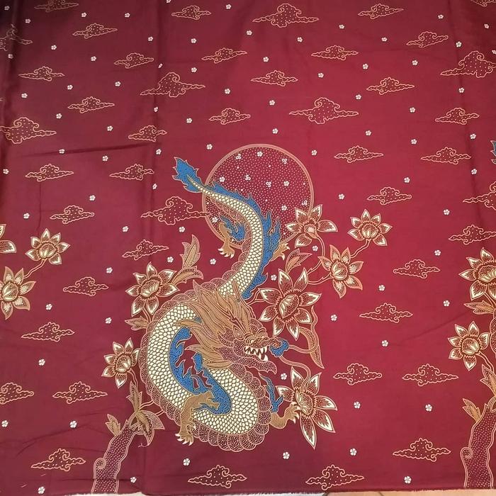 kain batik solo motif naga sisik biru dasar merah