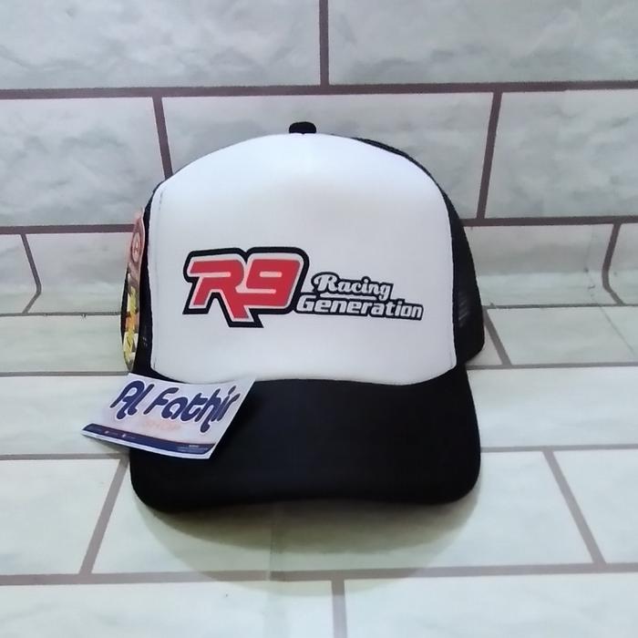 Topi Trucker Hat - Logo R9 Racing Generation - Hitam Putih - Polyflex