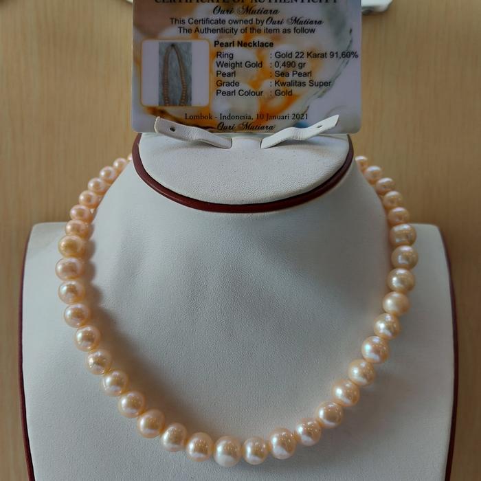 kalung emas 22 karat 91,60% mutiara tawar super asli lombok original