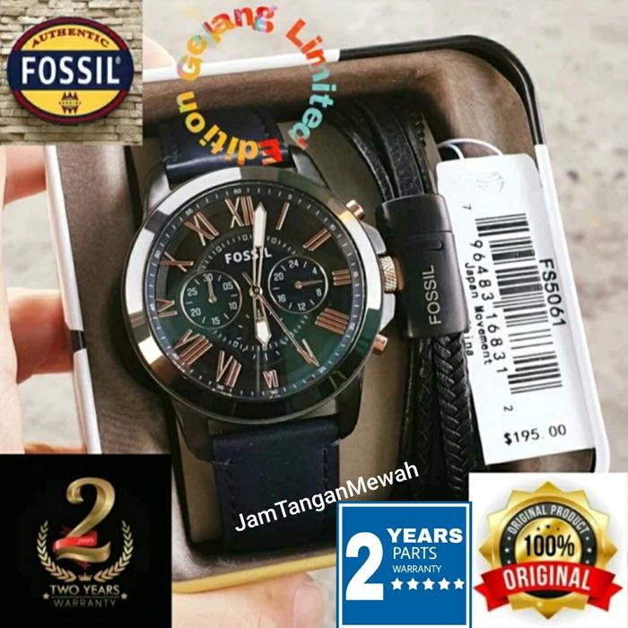 Jam Pria Fossil FS5061 FS 5061 Grant Fullset Gelang Original 44mm