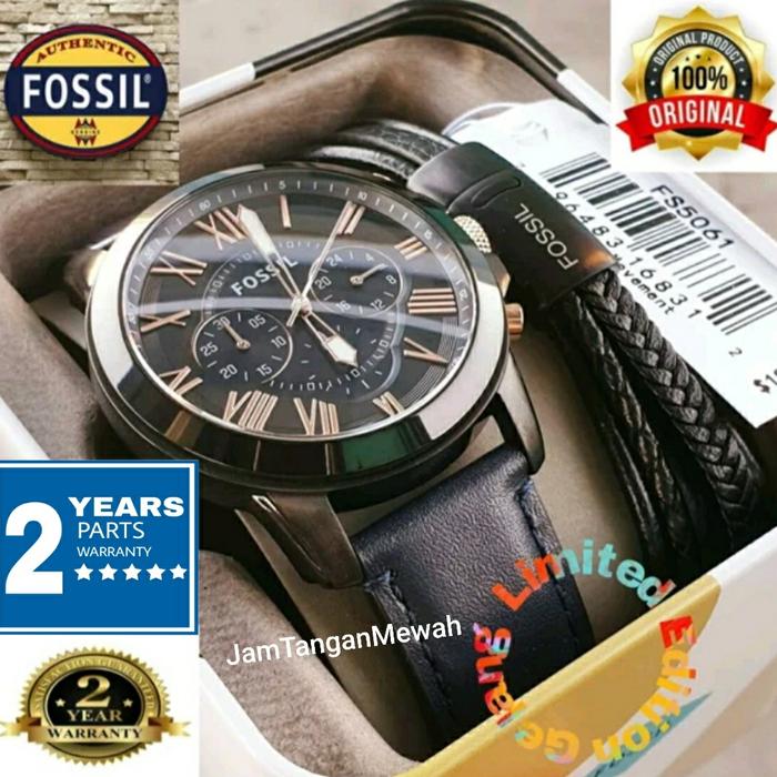 Jam Pria Fossil FS5061 FS 5061 Grant Fullset Gelang Original 4.4cm