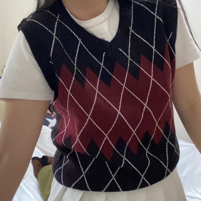 Outerwear Knit Wanita Outer Vest V Neck Korean Thrift Vintage Style MS