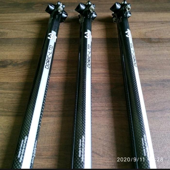 Seatpost 3T Carbon 27.2mm Glossy Black Silver 3k kotak-kotak