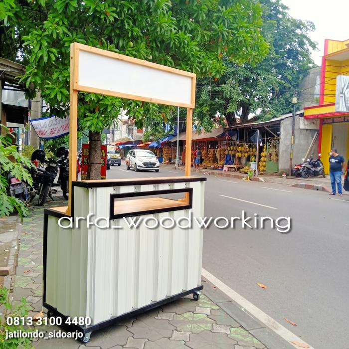 Rombong Gerobak Kayu Semi Kontainer Galvalum Booth Usaha Makanan Minum