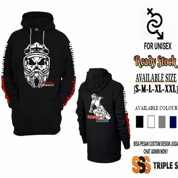 HOODIE JUMPER SUPERMOTO INDONESIA SKULL HELMET MOTOCROSS