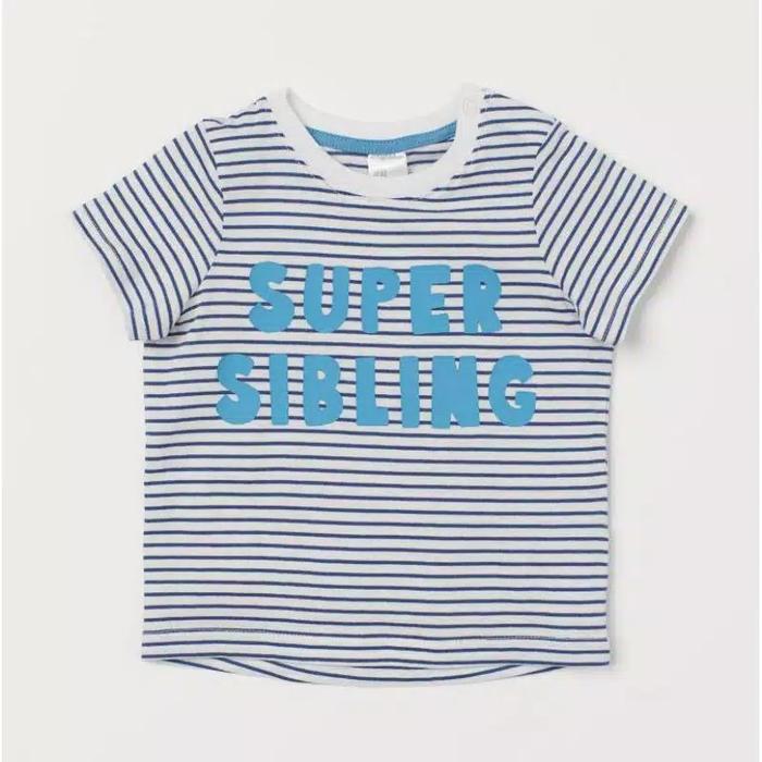 HM Baby T Shirt Super Sibling Stripe Tee Kaos Bayi Laki