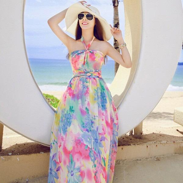 RAINBOW halter neck midi dress woman premium / korean summer dress / beachwear bali / dress pantai w