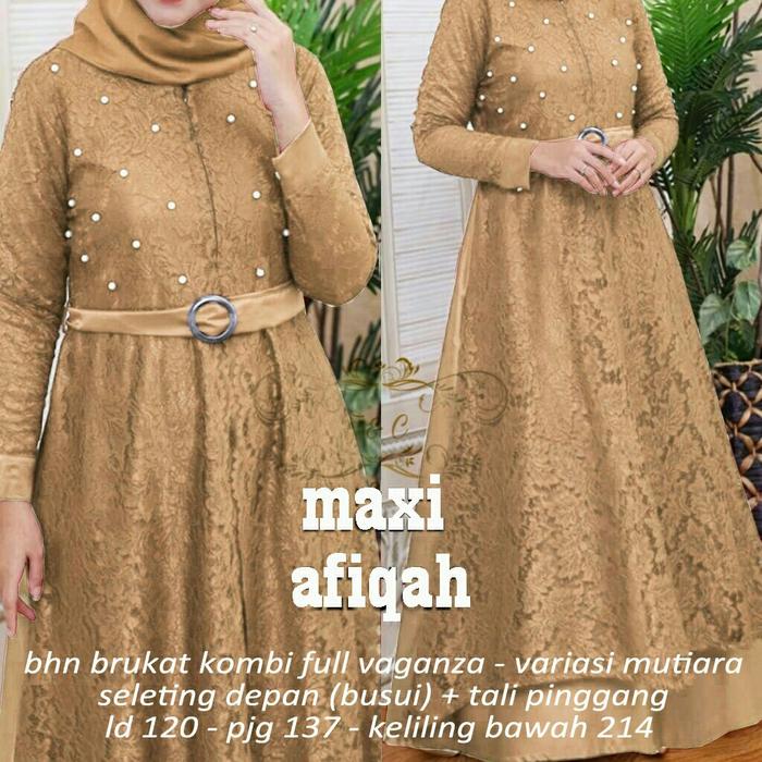 maxi afigah brukat mocca dres gamis brukat baju busana muslim