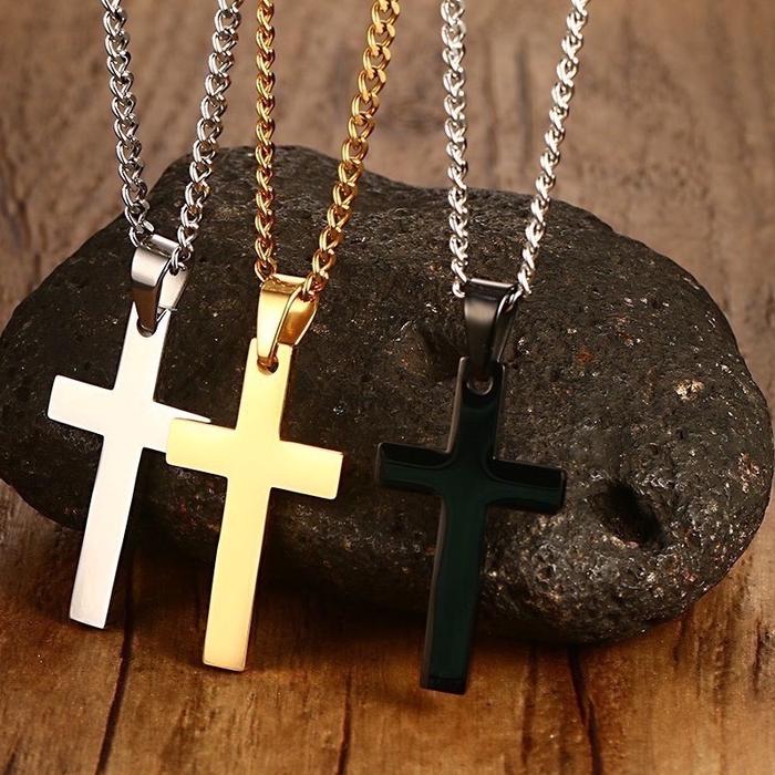 Kalung Salib Polos - Kalung Salib Kristen Hitam / Silver / Gold