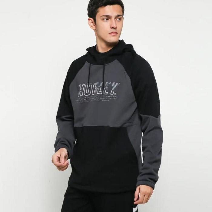 HURLEY Blocked Out Pullover Fleece Hoodie Black Smoke Grey ORIGINAL