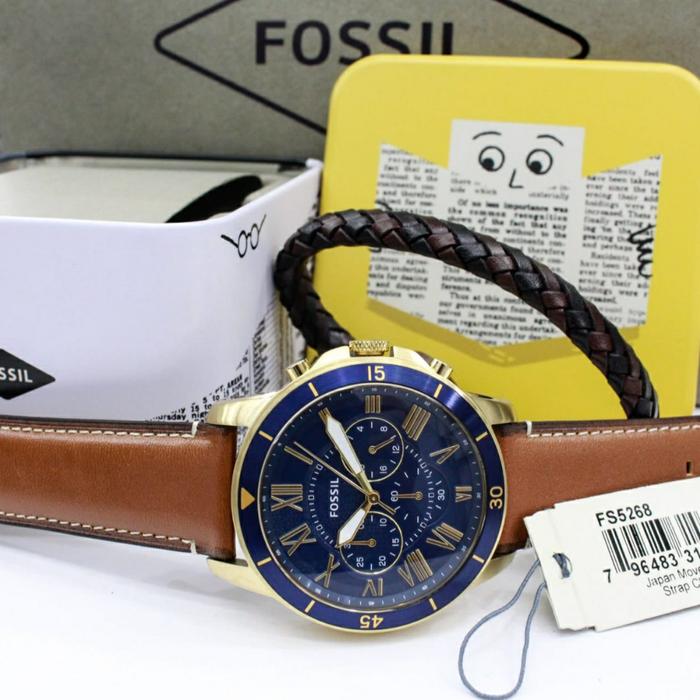 Jam Tangan Pria Fossil Grant FS5268 FS 5268 Fullset Gelang 44mm