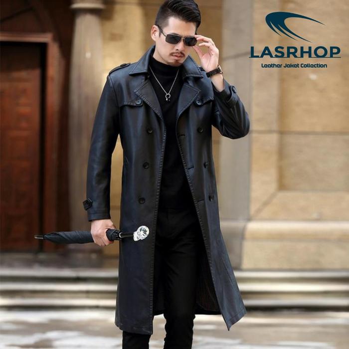 JAKET LONG COAT PRIA JUBAH KULIT SINTETIS