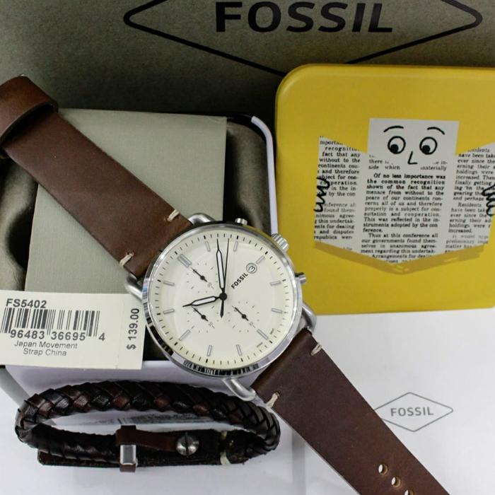 Jam Tangan Pria Fossil The Commuter FS5402 FS 5402 Fullset Gelang 42mm