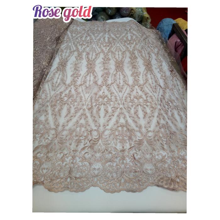 Kain tille mutiara rose gold.Bahan tille akar payet.Kain tulle.kebaya