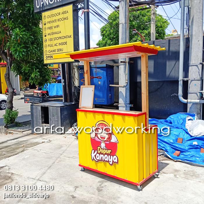 Rombong Gerobak Makanan Minuman Kayu Besi Galvalum Kontainer