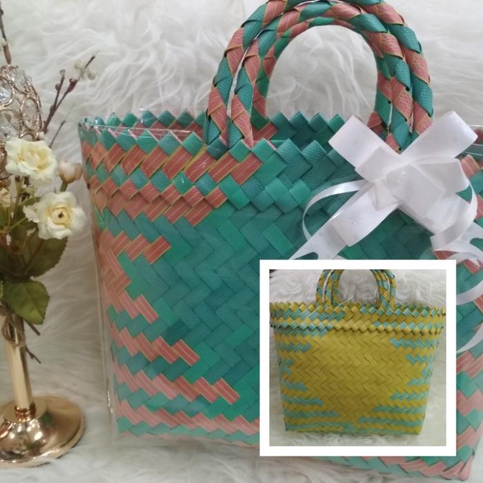 tas anyaman plastik kecil / souvenir tas lurik kecil murah / tas besek