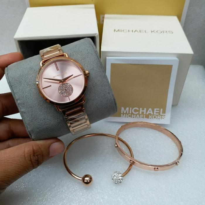 Jam Tangan Wanita MicHaell Korss MK RoseGold Free Gelang Original 33mm