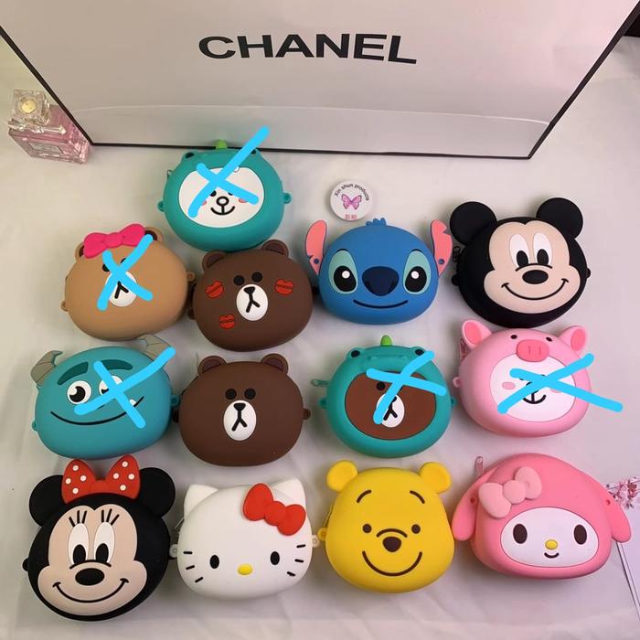 family toys TAS JELLY KARAKTER SILICONE SELEMPANG miki mini pooh lilo