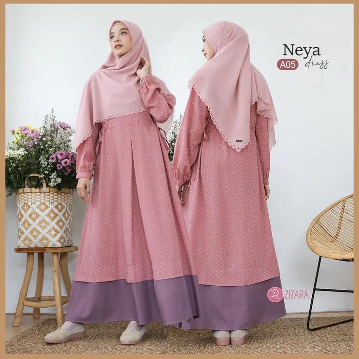 Zizara Neya Dress A05 Salmon Pink Gamis Only