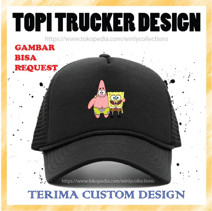 CUSTOM TOPI PRIA WANITA TOPI TRUCKER JARING DESIGN SPONGEBOB PREMIUM