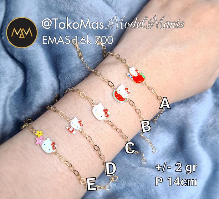 Gelang anak hello kitty UBS sanrio emas kuning 700 kadar 16K