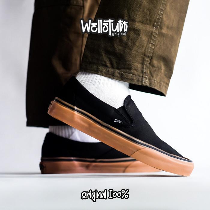 SEPATU VANS SLIP ON BLACK GUM ORIGINAL