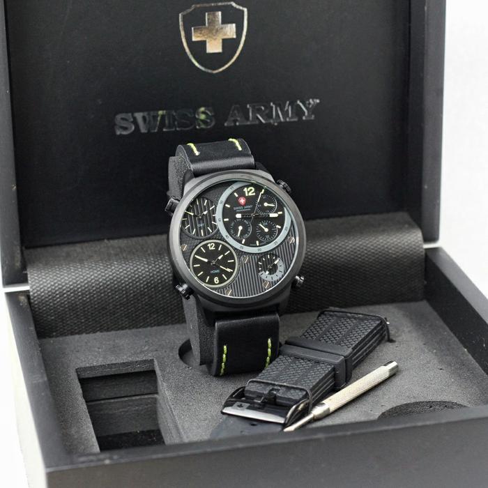 Jam tangan Swiss army 7382 Tali kulit Free karet 4time Original Pria