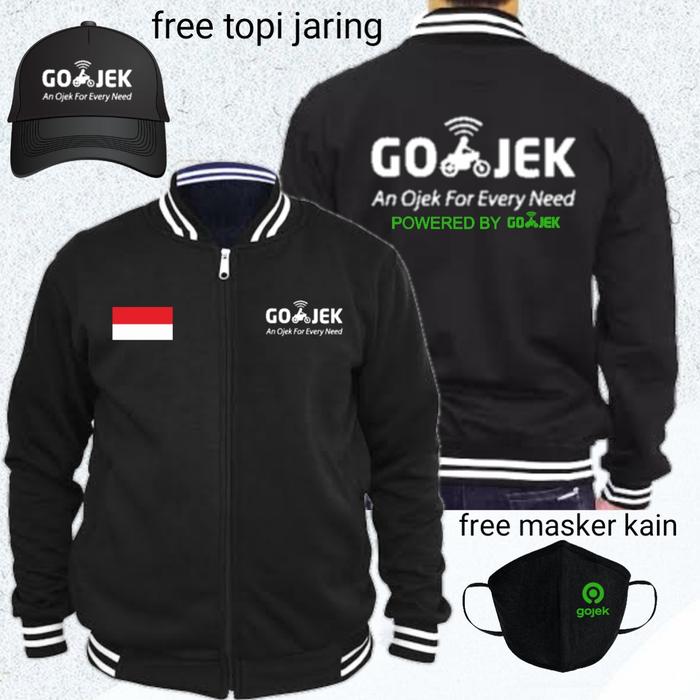 jaket baseball gojek logo lama free topi sablon polyflex