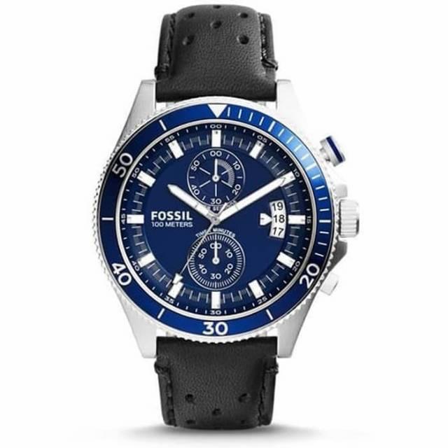 Jam Tangan Pria Fos sil Original Ch2945 Wakefield Chrono Leather Black