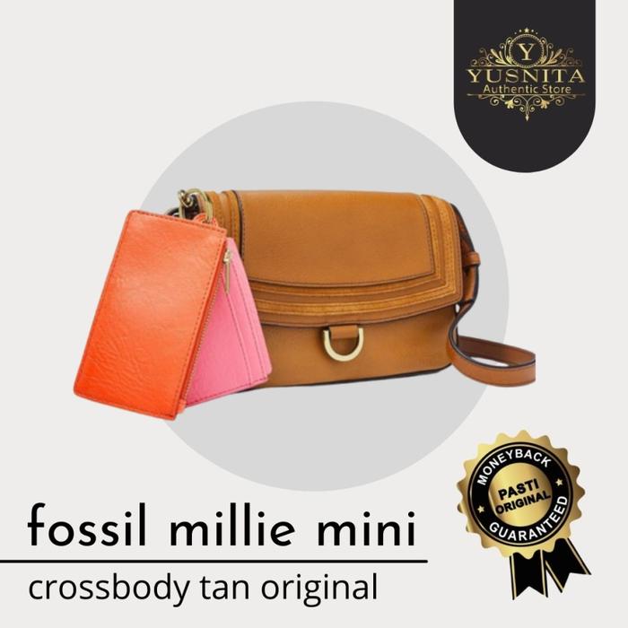 tas wanita fossil millie mini crossbody bag tan original leather nwt