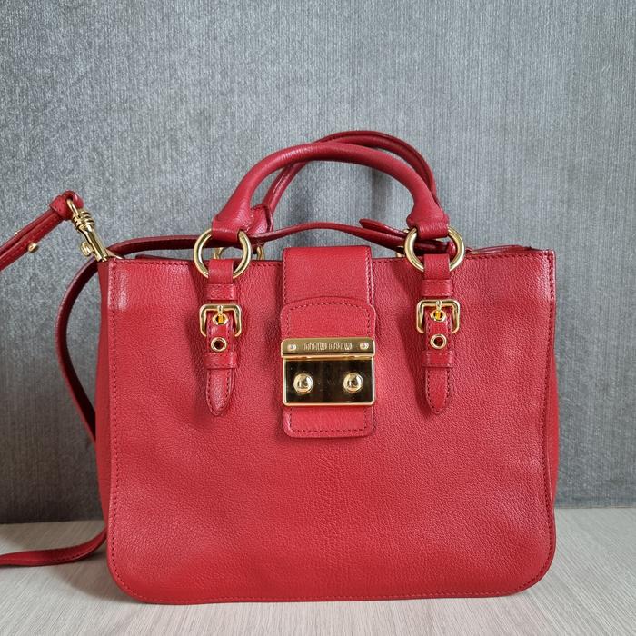 Tas Miu Miu Bicolor Leather Madras Tote Aunthentic