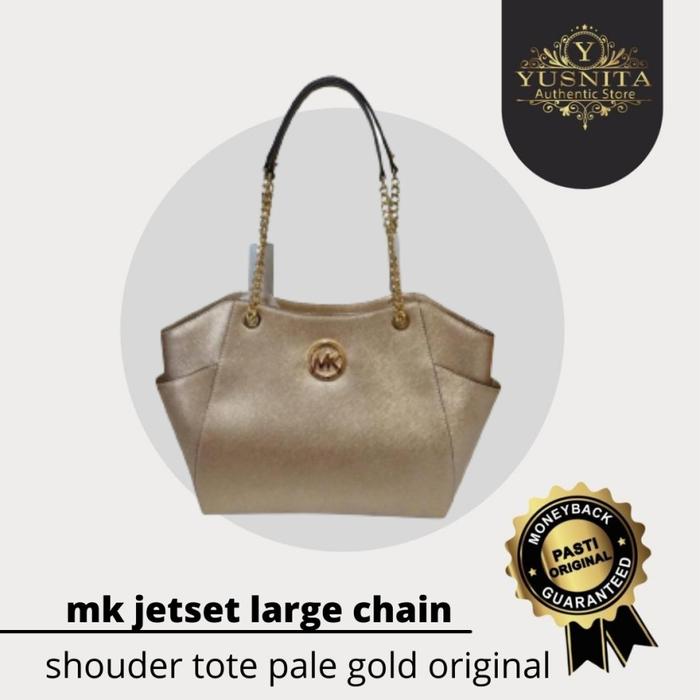 tas wanita michael kors mk jet set large chain tote pale gold original