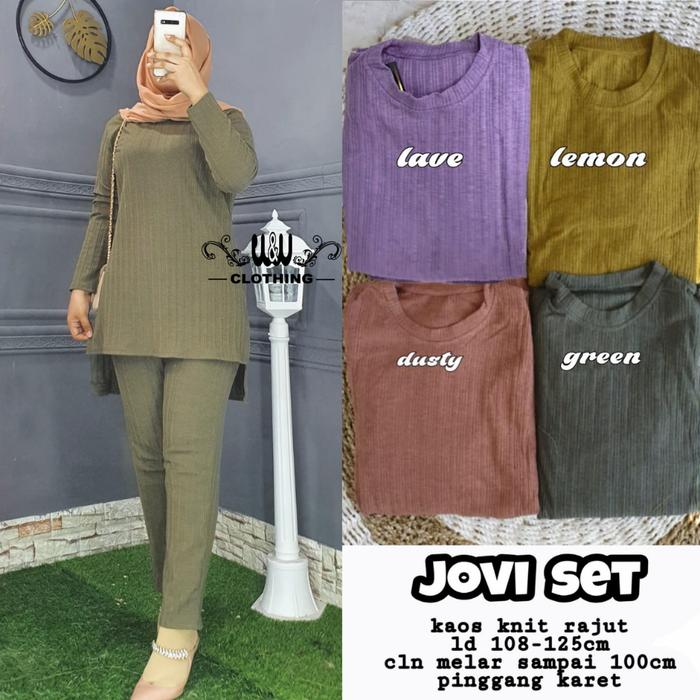 BEW JOVI SETELAN WANITA TUNIK DAN CELANA KAOS KNIT MODIS LD 108-120CM
