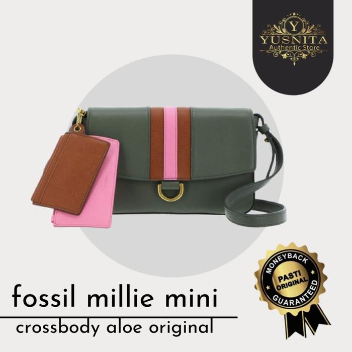 tas wanita fossil millie mini crossbody bag aloe original leather nwt
