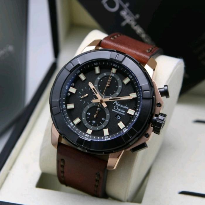 Jam Tangan Analog Pria Alexandre Christie Ac 6588 MC Stainless Kulit