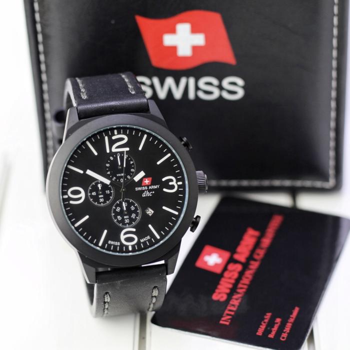 Jam tangan Swiss army 8916 Tali kulit Chrono aktif original pria