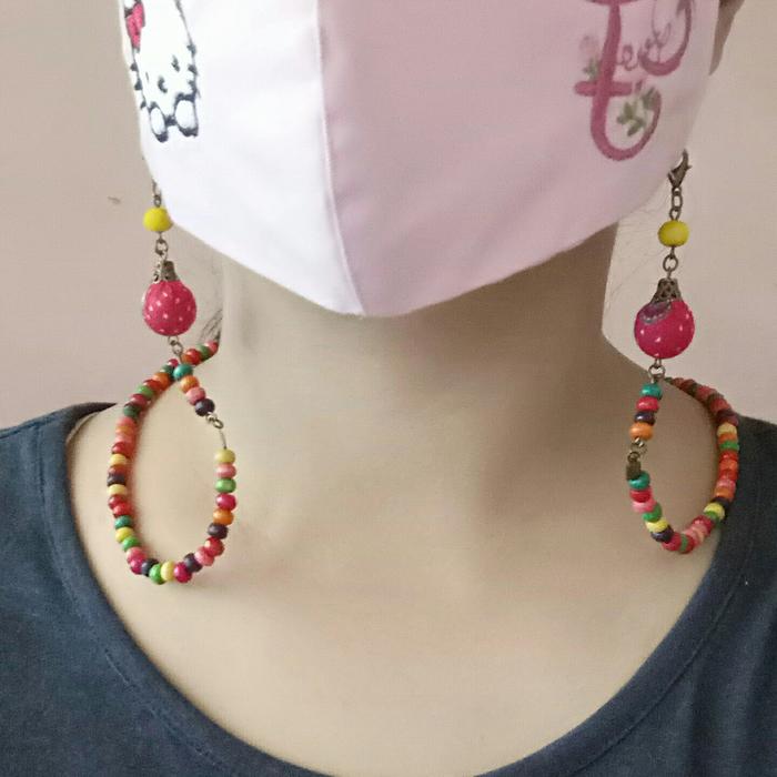 gantungan tali kalung masker mote kayu pelangi batik fashion unik