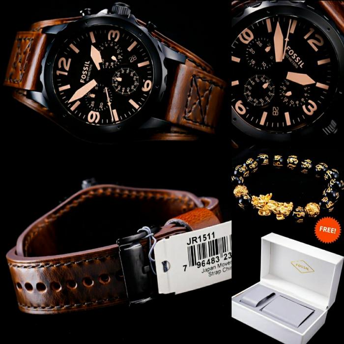 Jam Tangan Pria Fossil JR 1510 1511 Fullset Free Gelang Original 45mm