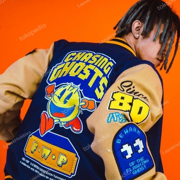 (SOLD OUT) (SOLD OUT) Jaket Pac-Man Varsity "Chasing Ghost" Blue (SOLD OUT) (SOLD OUT)