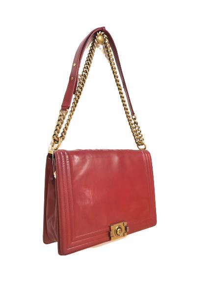 Chanel boy large calfskin red ghw #15