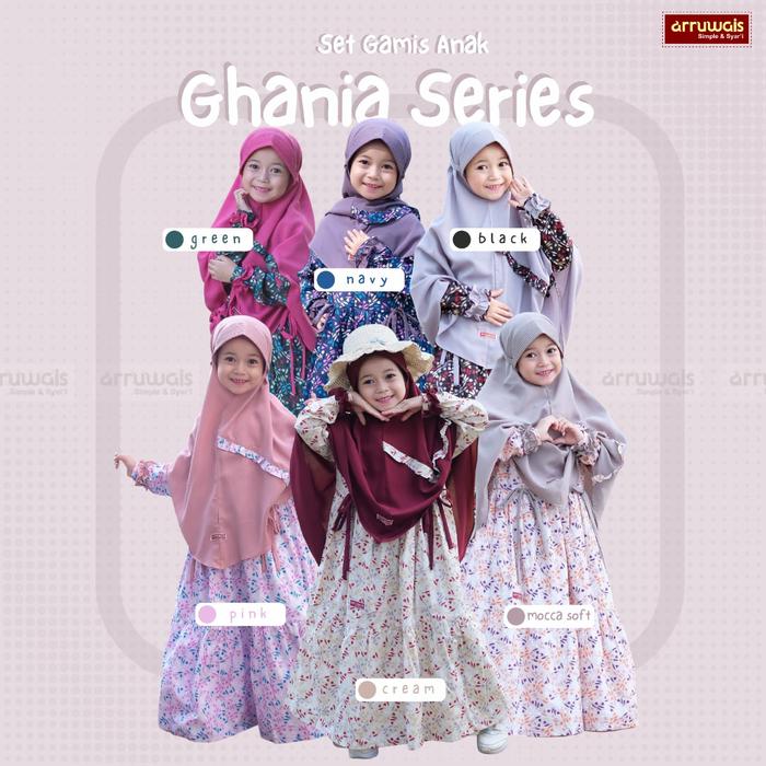 ARRUWAIS GAMIS GHANIA SET HIJAB SYARI FREE CADAR DAN MASKER USIA 4-8TH