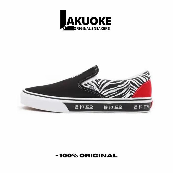 SEPATU SLIPON VANS SLIP ON KOREAN TYPOGRAPHY RACING RED BLUE ORIGINAL