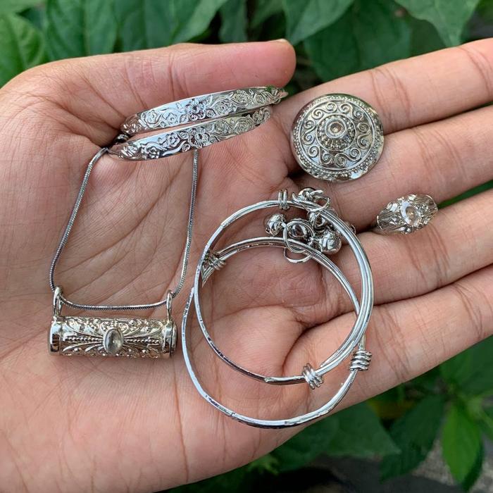 XUPING set 3 bulanan gelang kalung blandong cincin pupuk bayi silver