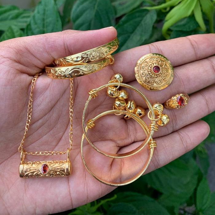 XUPING set 3 bulanan gelang kalung blandong cincin pupuk bayi