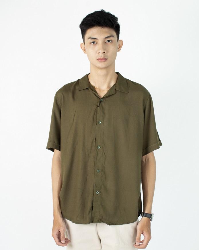 FortKlass Rayon Polos Army Kemeja Polos Pria Lengan Pendek Kasual Cowo