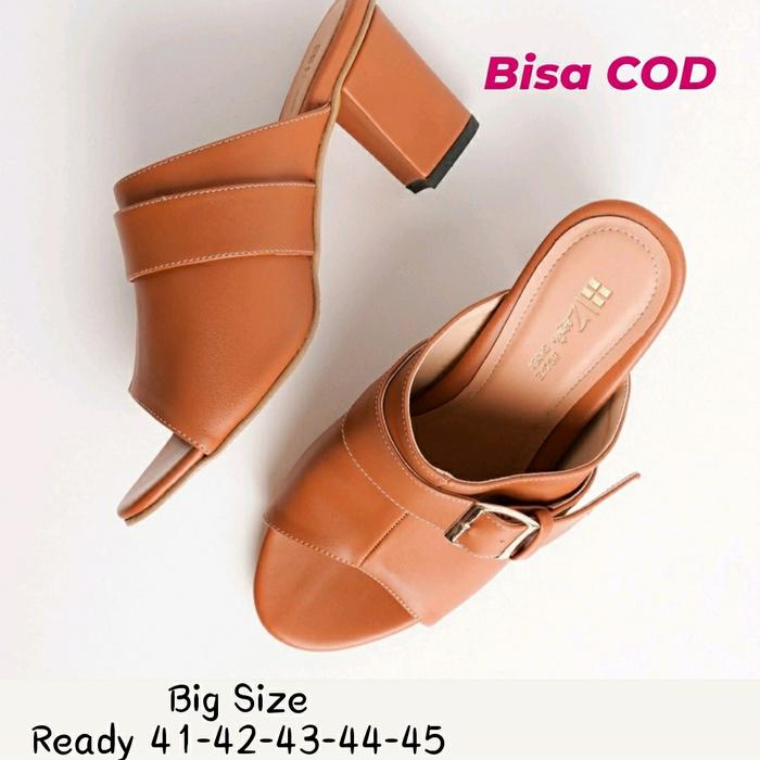 COD / Higheels Big Size 41-45 SLop Impor Wanita Kulit JUMBO Coklat,42