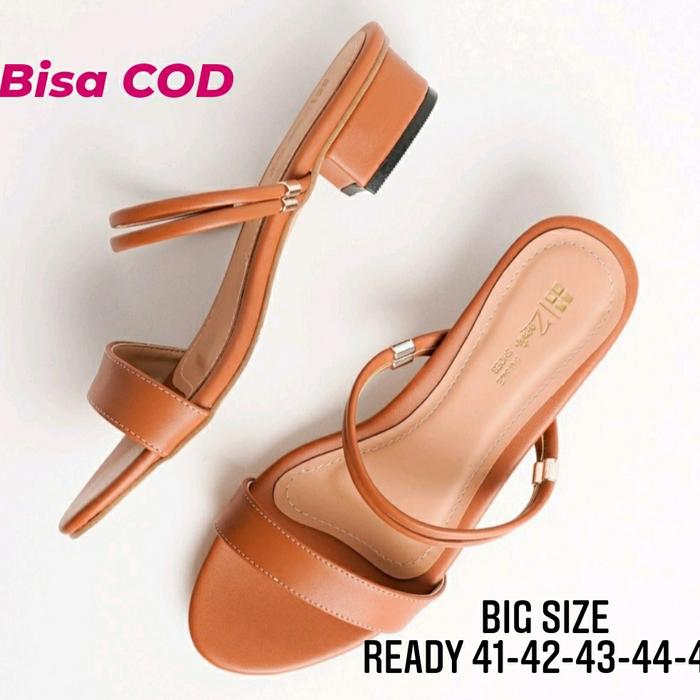 COD / Sendal Big Size 41-45 Wanita Ukuran JUMBO Slop Feminim Coklat,41