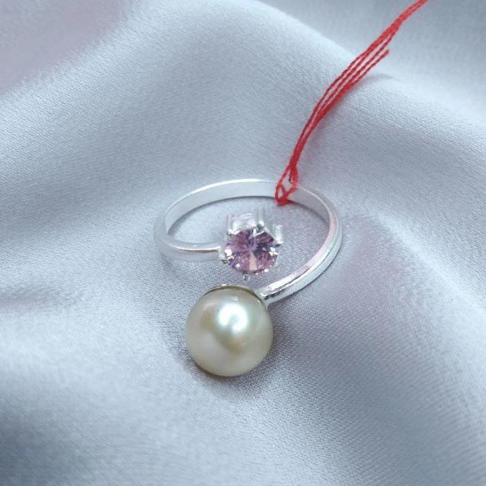 Cincin perak asli batu permata pink mutiara air laut