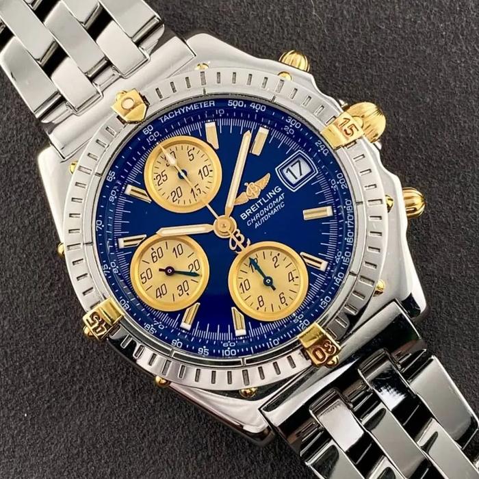 breitling chronomat steel gold blue dial